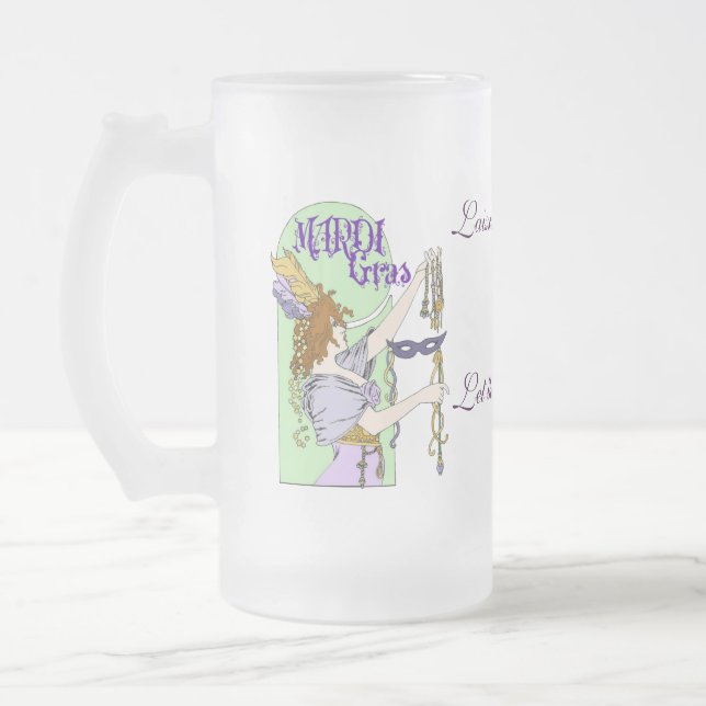 Mucha Mardi Gras Frosted Glass Beer Mug (Left)