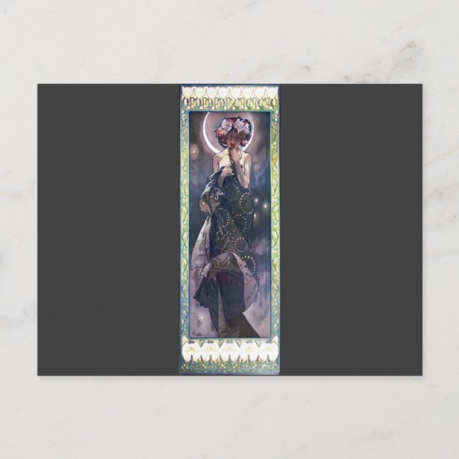 Mucha Moon Night Woman Art Nouveau Deco Postcard (Front)