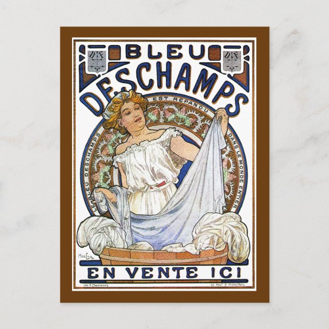 Mucha - Nouveau - Washing Day?! - Bleu Deschamps Postcard (Front)