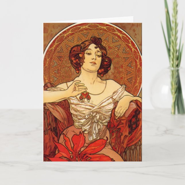 Mucha ~ "Precious Stone - Ruby" July Birthday Card (Front)