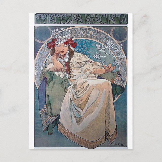 Mucha princess hyacinta lady blue dress postcard (Front)