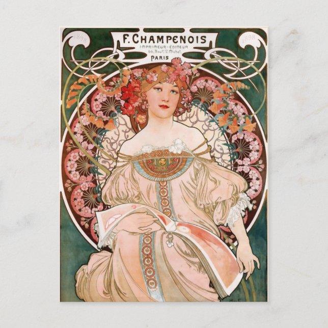 Mucha Vintage French Art Nouveau Champenois Postcard (Front)