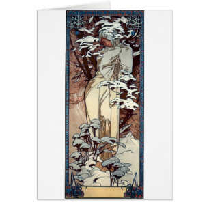 mucha winter art nouveau poster woman snow