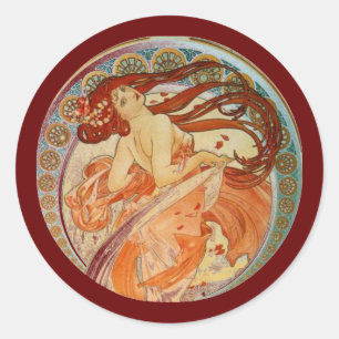 Mucha Woman Classic Round Sticker