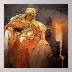 Mucha - Woman With A Burning Candle Poster