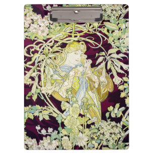 Mucha Woman with Daisy, Vintage Art Nouveau Clipboard