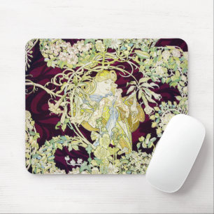 Mucha Woman with Daisy, Vintage Art Nouveau Mouse Mat