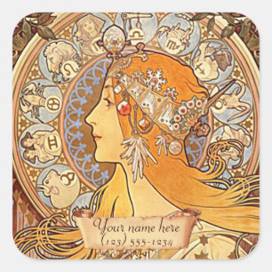Mucha Zodiac Art Nouveau Bookplate Stickers