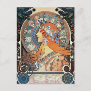 Mucha Zodiac Woman Art Deco Vintage Art Lady Postcard