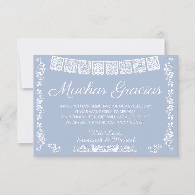 Muchas Gracias Baby Shower Dusty Blue Thank You Card (Front)