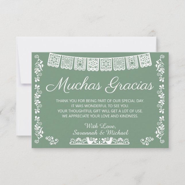 Muchas Gracias Baby Shower Sage Green Thank You Card (Front)