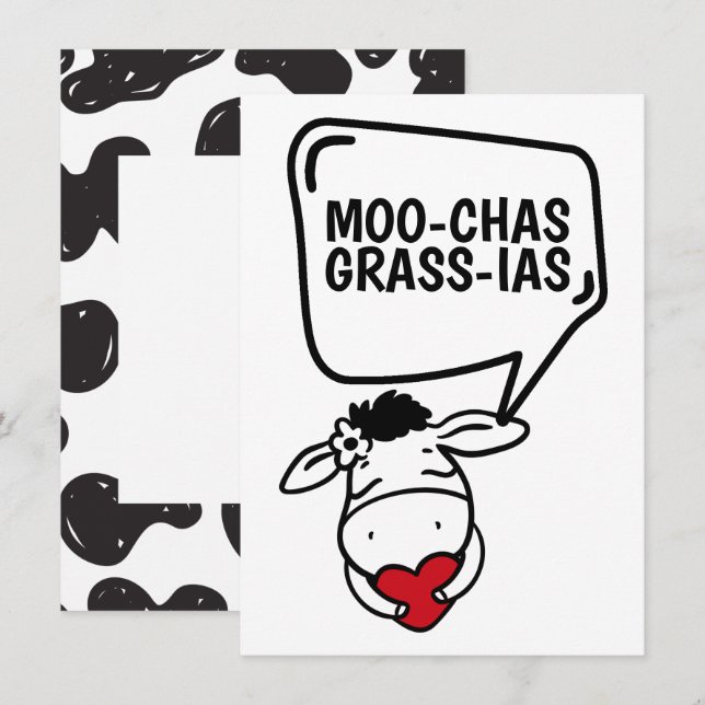 Muchas Gracias Cow Themed Many Thanks Funny Thank You Card (Front/Back)