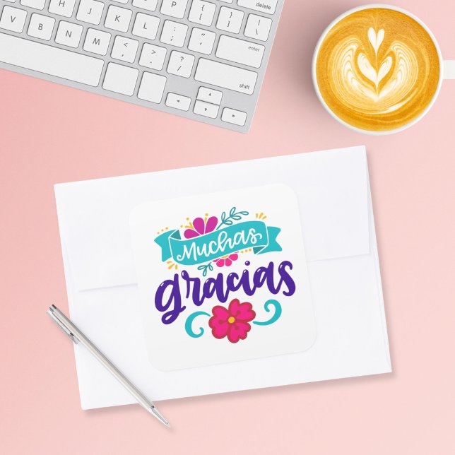 Muchas Gracias, Spanish and Colourful Square Sticker (Creator Uploaded)