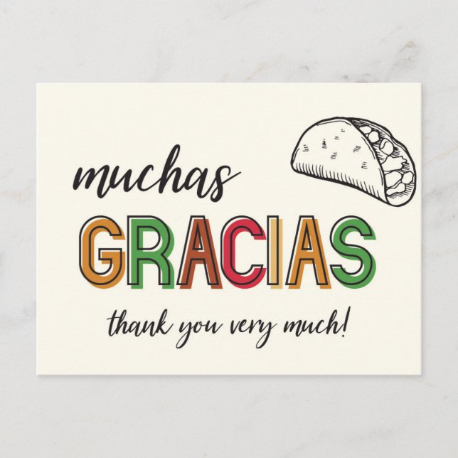 Muchas Gracias Taco Thank You Very Much Postcard (Front)