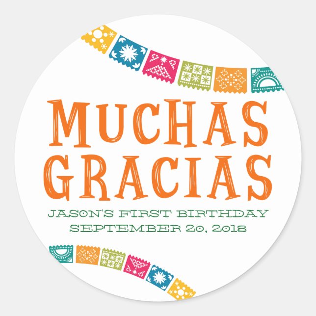 MUCHAS GRACIAS - THANK YOU PARTY FAVORS CLASSIC ROUND STICKER (Front)