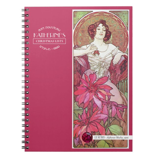 Mucha's Precioius Stones Ruby Red Pink 2 Notebook (Front)