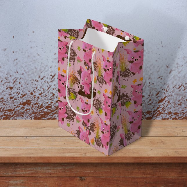 Mud Bath Piggy    Medium Gift Bag (Cute piggy gift bag)