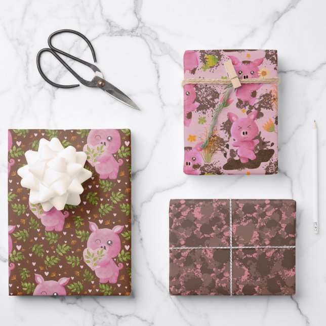 Mud Bath Piggy mud splats Wrapping Paper Sheets (Front)