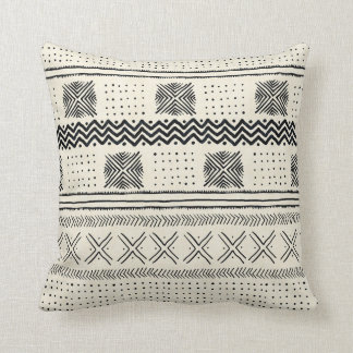 Mud Cloth Geometric Stripe Black and Cream Cushion