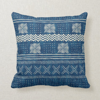 Mud Cloth Geometric Stripe Teal Blue Cushion
