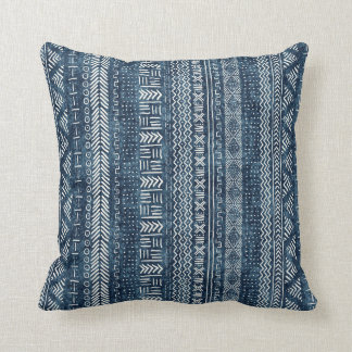 Mud Cloth Geometric Stripe Tribal Indigo Cushion