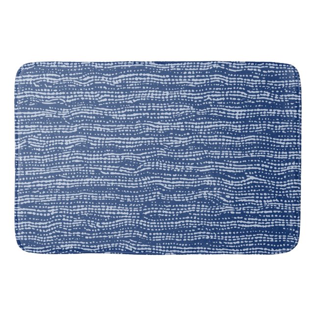 Mud Cloth Stitch Stripes in Indigo Blue Bath Mat (Front)
