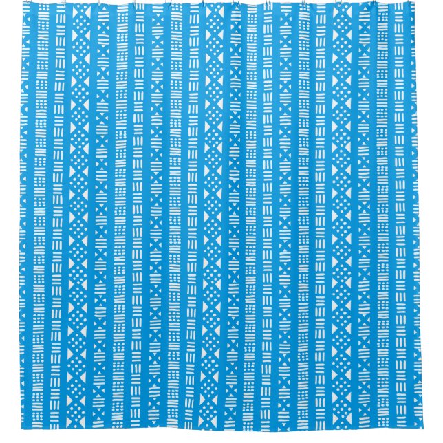 Mud Cloth Style 01 - White on Blue 009dea Shower Curtain (Front)