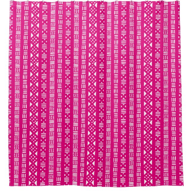 Mud Cloth Style 01 - White on Hot Pink e5007a Shower Curtain (Front)