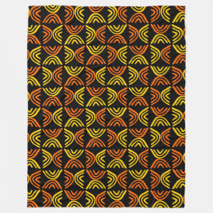 Mud Cloth Style 080215 - Amber and Orange on Black Fleece Blanket