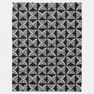 Mud Cloth Style 080215 - White on Black Fleece Blanket