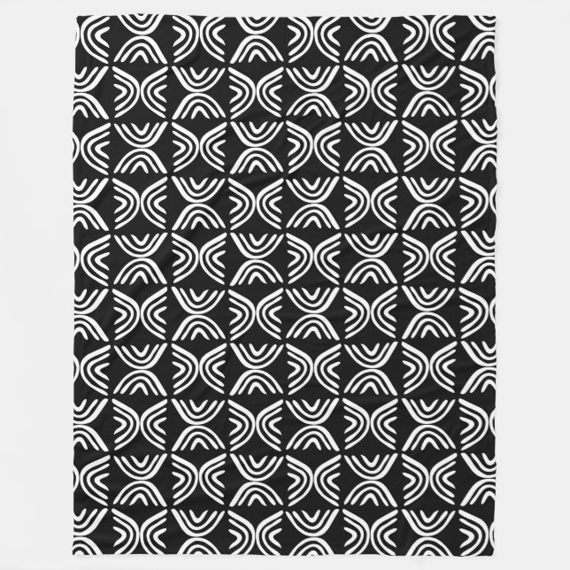 Mud Cloth Style 080215 - White on Black Fleece Blanket (Front)