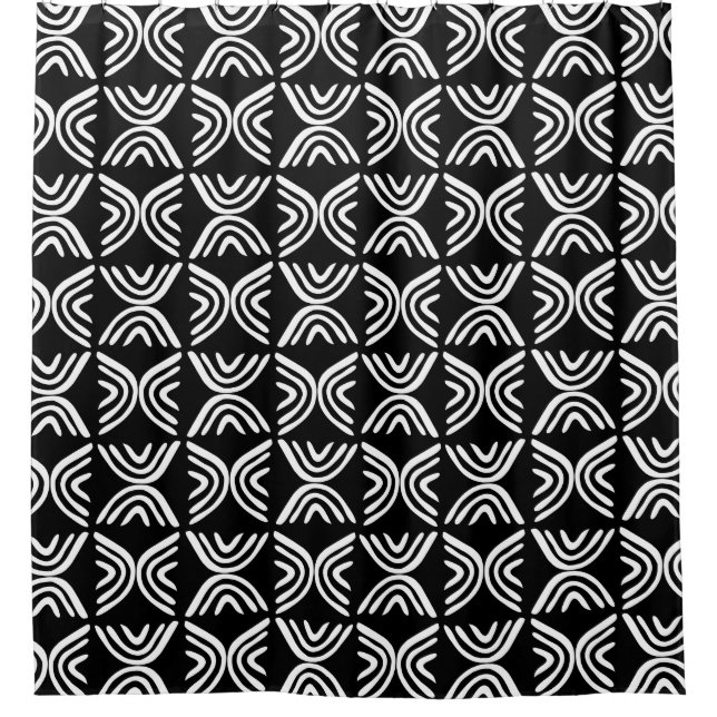 Mud Cloth Style 080215 - White on Black Shower Curtain (Front)