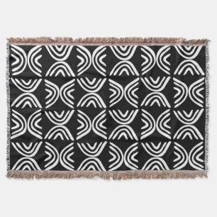 Mud Cloth Style 080215 - White on Black Throw Blanket