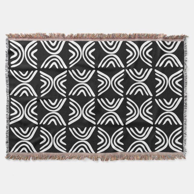 Mud Cloth Style 080215 - White on Black Throw Blanket (Front)
