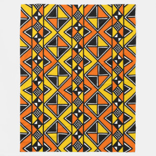 Mud Cloth Style 100215 - Amber and Orange Fleece Blanket