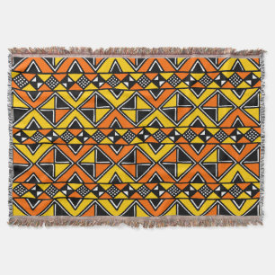 Mud Cloth Style 100215 - Amber and Orange Throw Blanket
