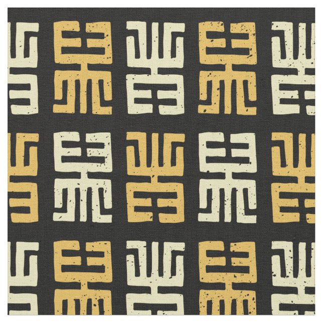 Mud Print Inspired Pattern | Black/Yellow/Orange Fabric (Close Up)