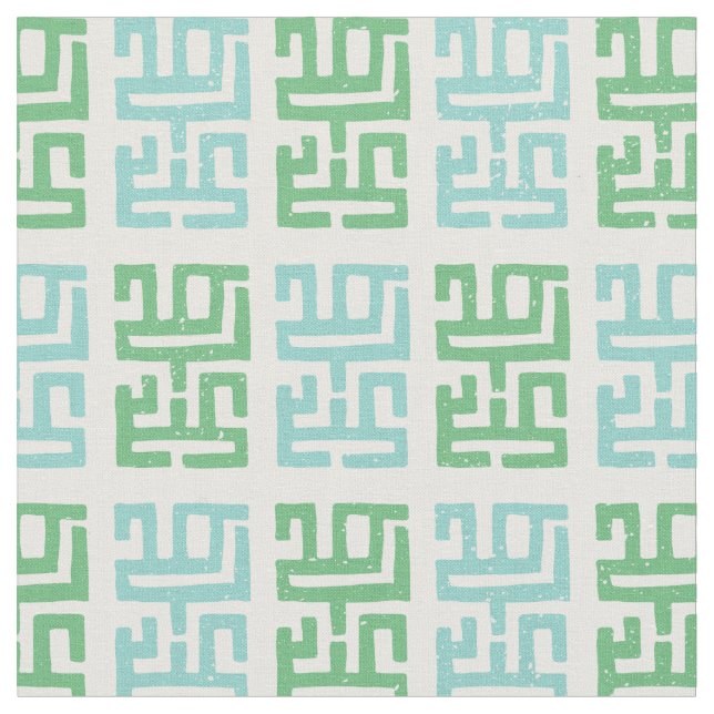 Mud Print Inspired Pattern | White/Green/Blue Fabric (Close Up)