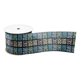 Mud Print Inspired Pattern   White/Green/Blue Satin Ribbon