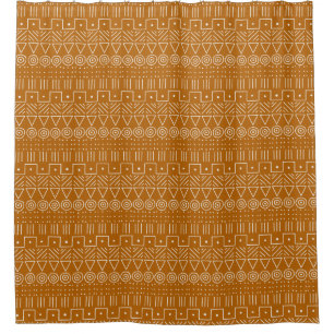 Mudcloth Pattern, Geometric, Rust, Burnt Orange Shower Curtain
