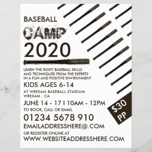 Muddy Baseball Bat, Baseball Camp Advertising Flyer
