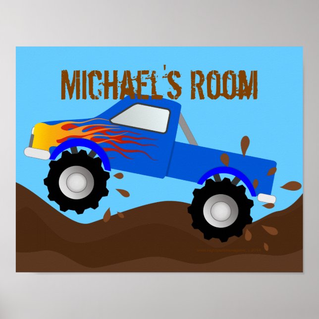 Muddy Blue Monster Truck Personalised Poster (Front)