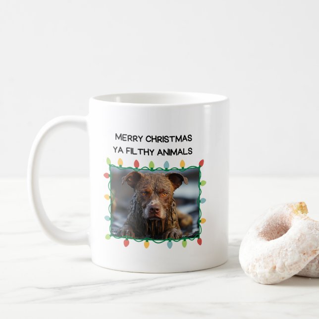 Muddy Brown Dog Funny Christmas Mug (With Donut)