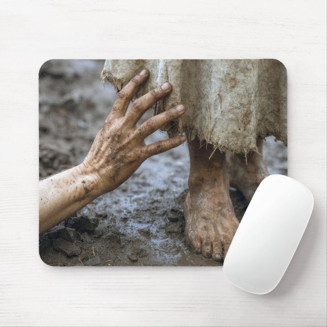 Muddy Hand Reaching for Jesus Mouse Mat (With Mouse)