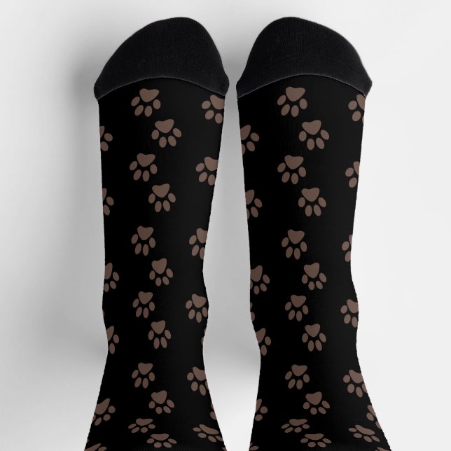 Muddy Paw Prints Black Crew Socks (Top)