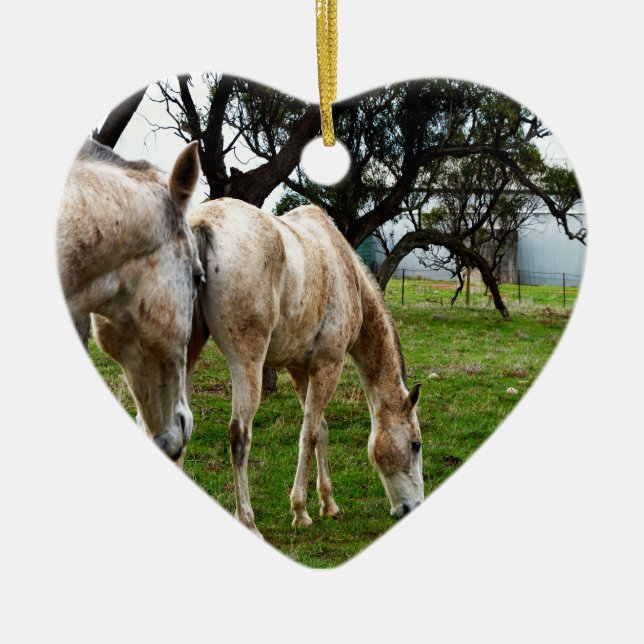 Muddy White Horses, Ceramic Tree Decoration (Front)