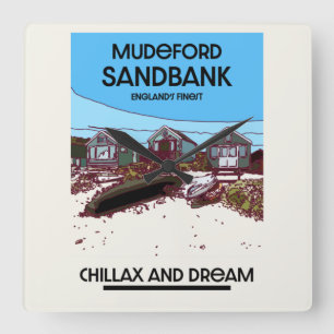 Mudeford Sandbank English Beach Art  Square Wall Clock