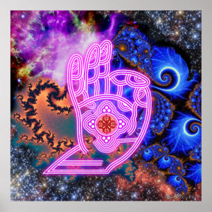 Mudra with Fractals and Galaxies Poster