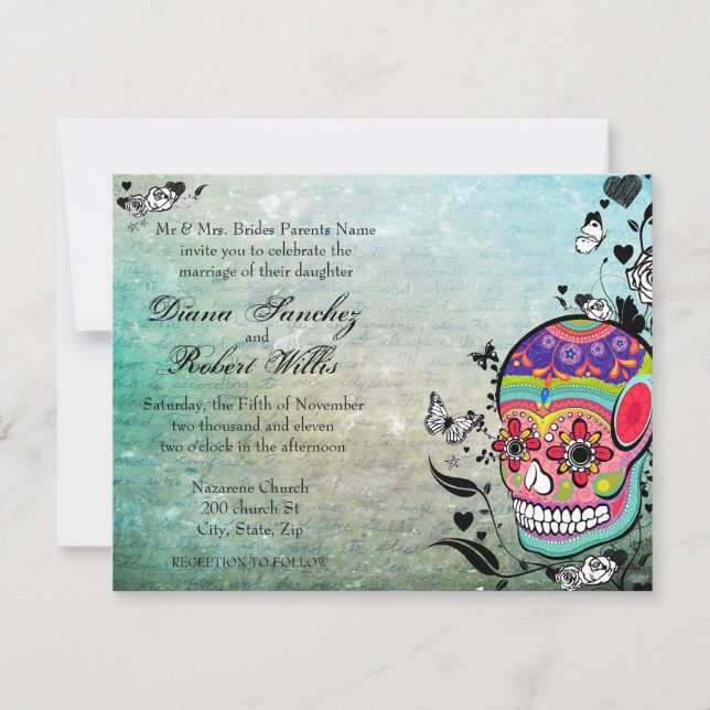 Muerte Day of the Dead Calaveras Sugar Skull Invitation (Front)