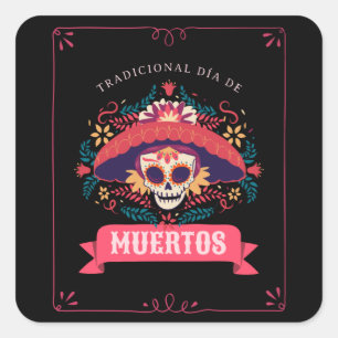 Muertos Skull Day of the Dead Square Sticker